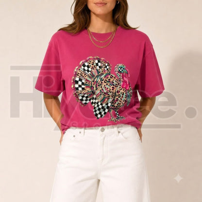 Comfort Colors Leopard Checkered Turkey T-Shirt – Trendy Preppy Fall Tee