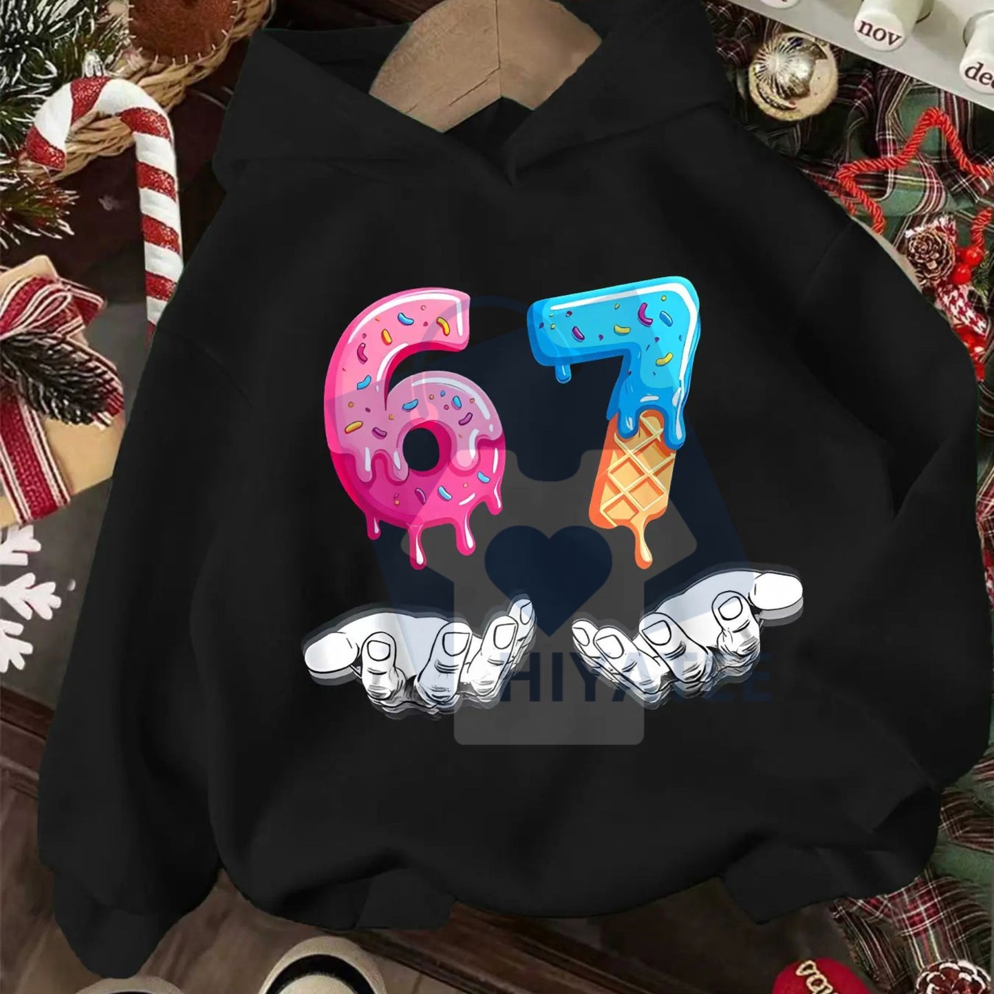 Girls' Spring & Fall Casual Fashion Hoodie – Creative Six Seven (67) Christmas Series Print, Long Sleeve Soft Clothing Gift