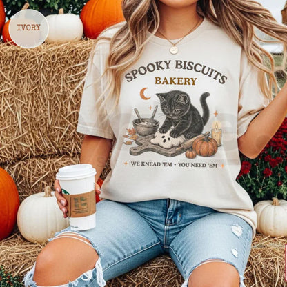 Spooky Biscuits Bakery Black Cat Halloween Comfort Colors Tee
