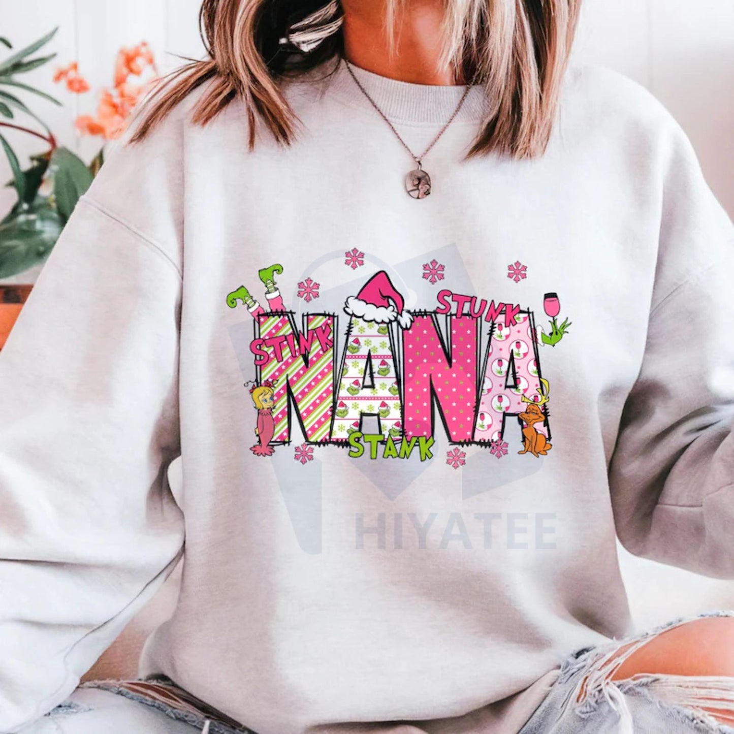 Custom Grinch Grandma Kid Name Sweatshirt: Retro Christmas Nana Shirt, Personalized Family 2025 Gift