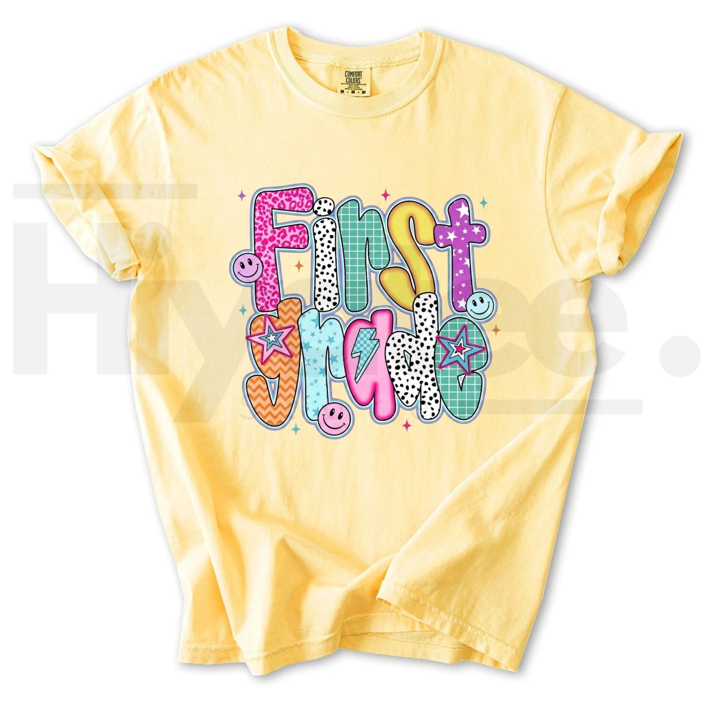 Comfort Colors Retro First Grade Smiley Face T-Shirt