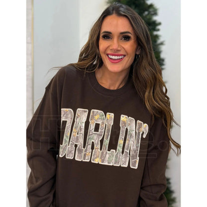 Retro Camo Western Darlin Sweatshirt: Distressed Country Cowboy Concert Top