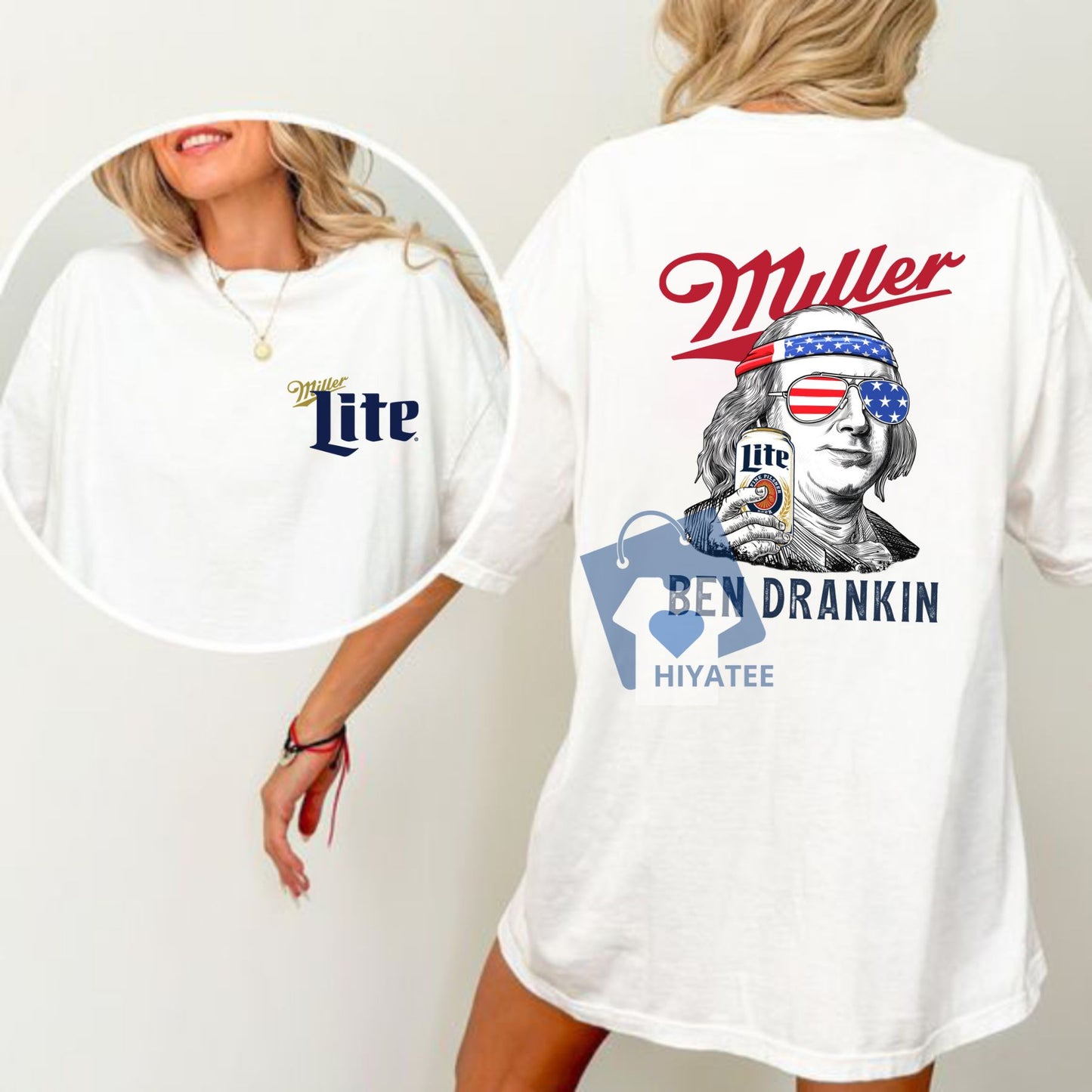 Ben Drankin' Miller Lite T-Shirt – Funny 4th of July Benjamin Franklin Drinking Tee