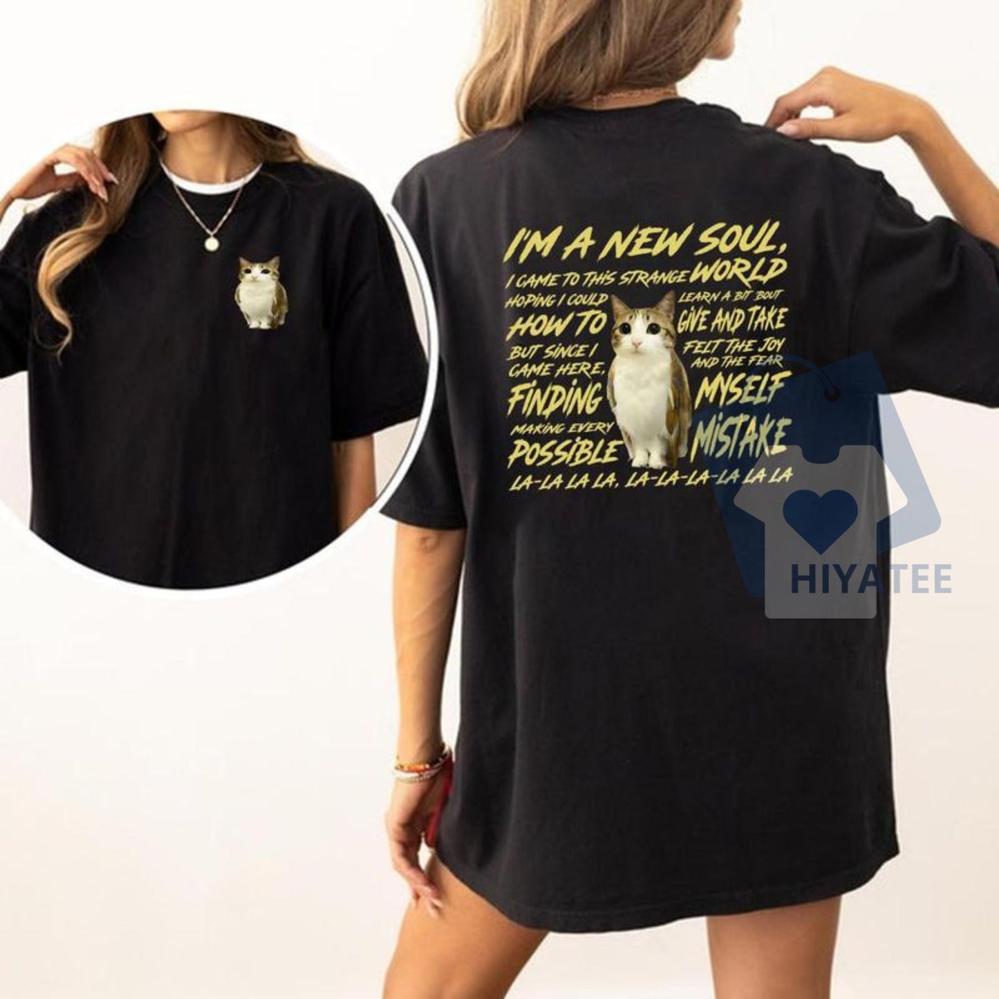 "New Souls" Meowl Meme T-Shirt – Double-Sided Funny Cat & Owl Tee