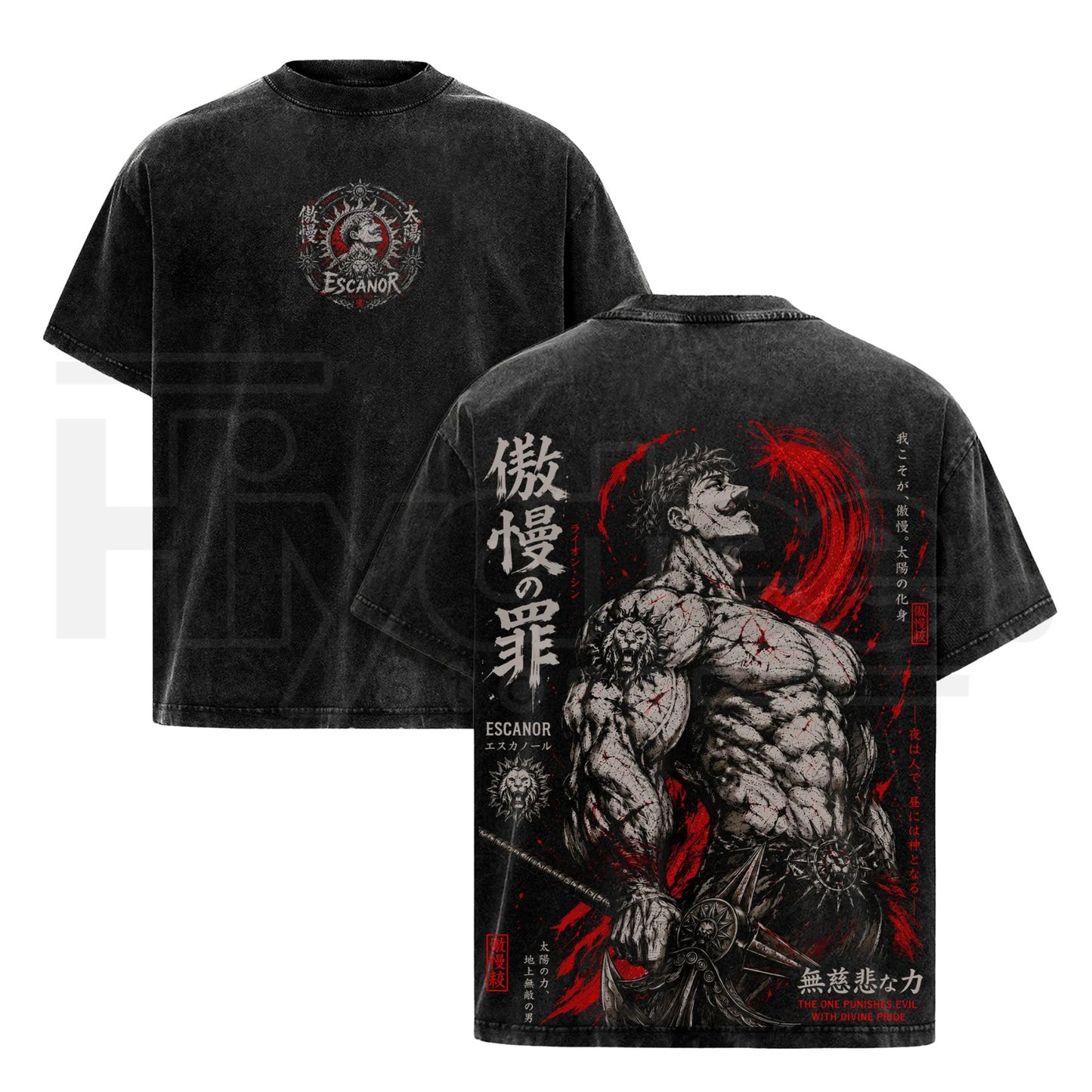 Escanor Seven Deadly Sins Vintage Washed Tee – Irezumi Gothic Anime Oversized Shirt