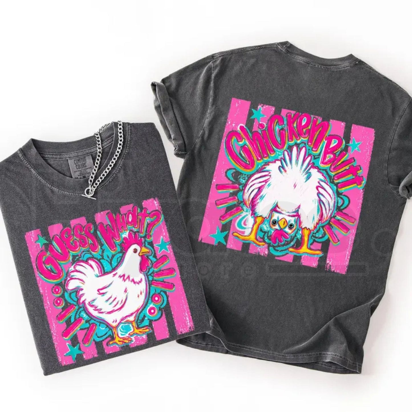 Guess What Chicken Butt Front & Back Shirt – Comfort Colors Trendy Women's T-Shirt, Cute Graphic Tee for Women