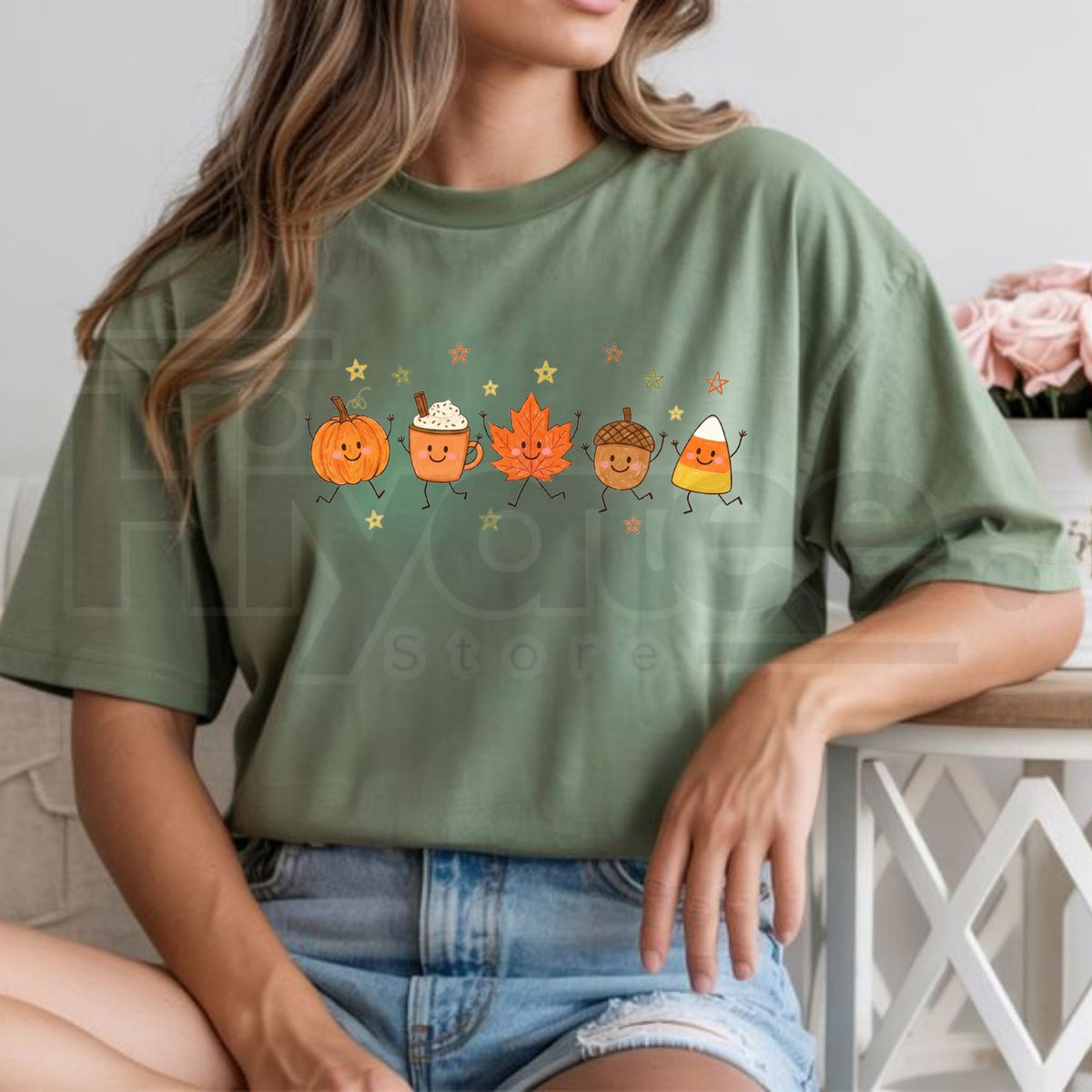 Comfort Colors Cute Fall Doodle T-Shirt – Cozy Autumn Pumpkin & Ghost Tee