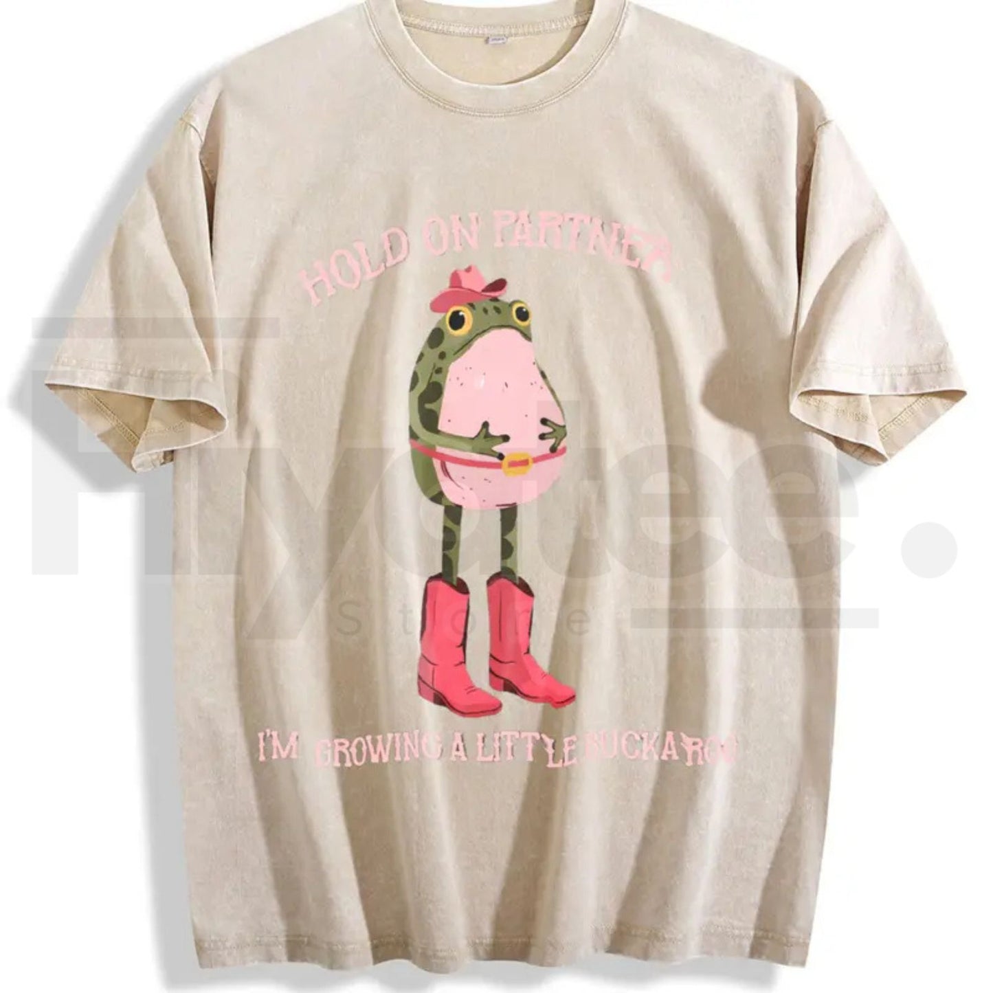 Hold On Partner I'm Growing A Little Buckaroo Vintage Washed T-Shirt – Retro Cowboy Frog Graphic Tee