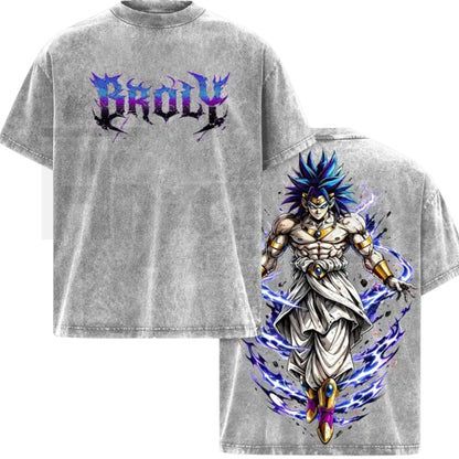Legendary Saiyan Warrior Vintage Washed T-Shirt – Heavyweight Cotton Oversized Anime Inspired Tee