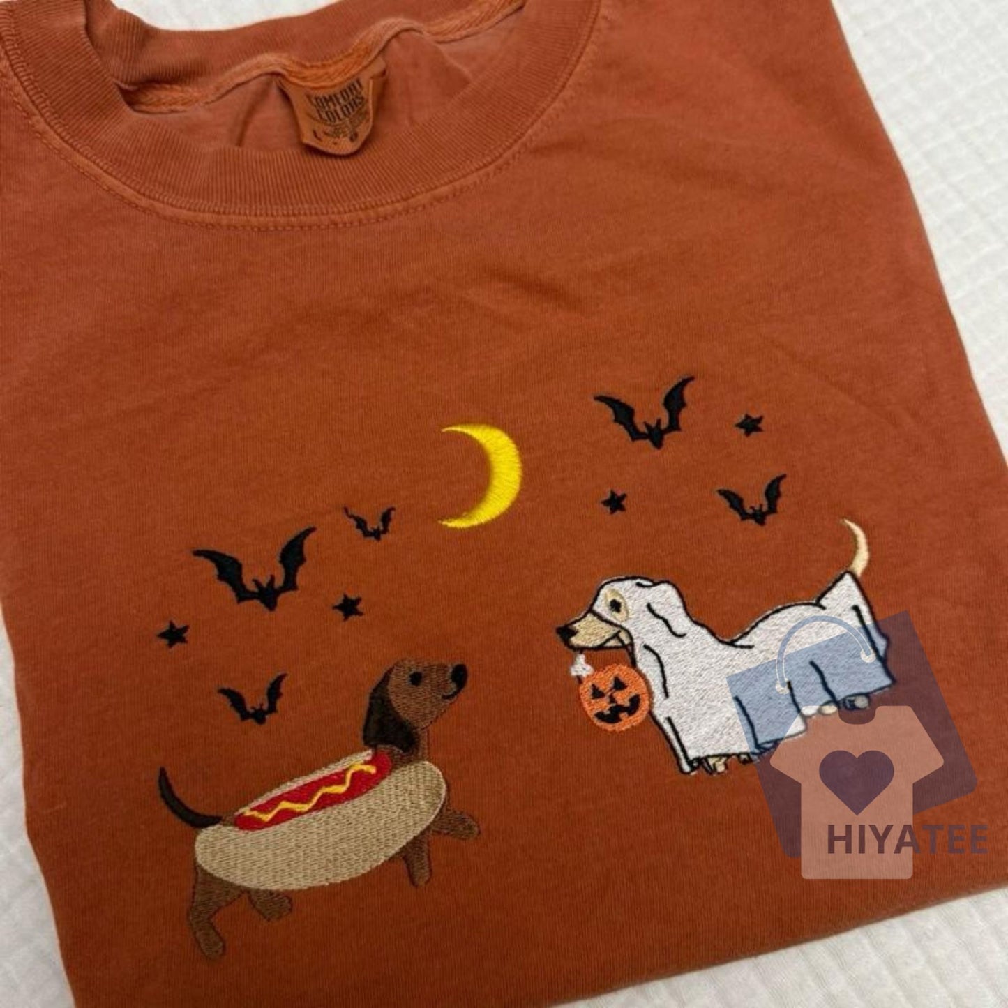 Halloween Dachshunds Embroidered T-Shirt – Cute Doggie Tee on Comfort Colors for Fall Lovers