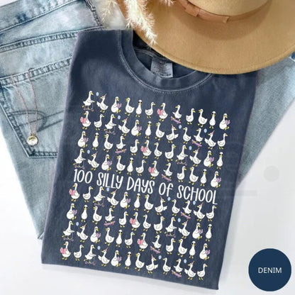 Comfort Colors® 100 Days of School Goose Teacher Shirt – Cute Classroom Graphic Tee, Funny 100th Day Activities Top