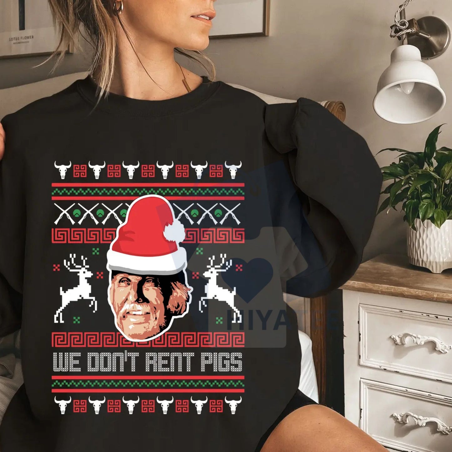 "We Don't Rent Pigs" Ugly Christmas Sweater: Funny Western Movie Christmas Sweatshirt, Lonesome Dove Quote Pullover