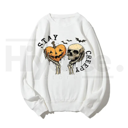Women’s Halloween Sweatshirt – Retro Dripping Heart & Skeleton Hand Graphic, Grunge Skullfall Crewneck, Spooky Casual Pullover