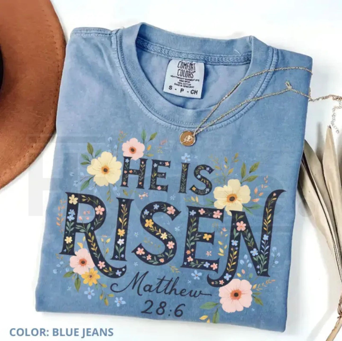 Comfort Colors® He is Risen Christian T-Shirt – Floral Easter & Cute Spring Jesus Flower Tee