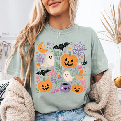 Comfort Colors Floral Halloween Preppy Spooky Season Tee