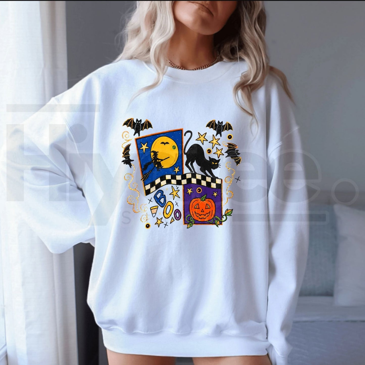 Retro Halloween Sweatshirt – Vintage Spooky Season Pumpkin Ghost Black Cat Graphic Crewneck