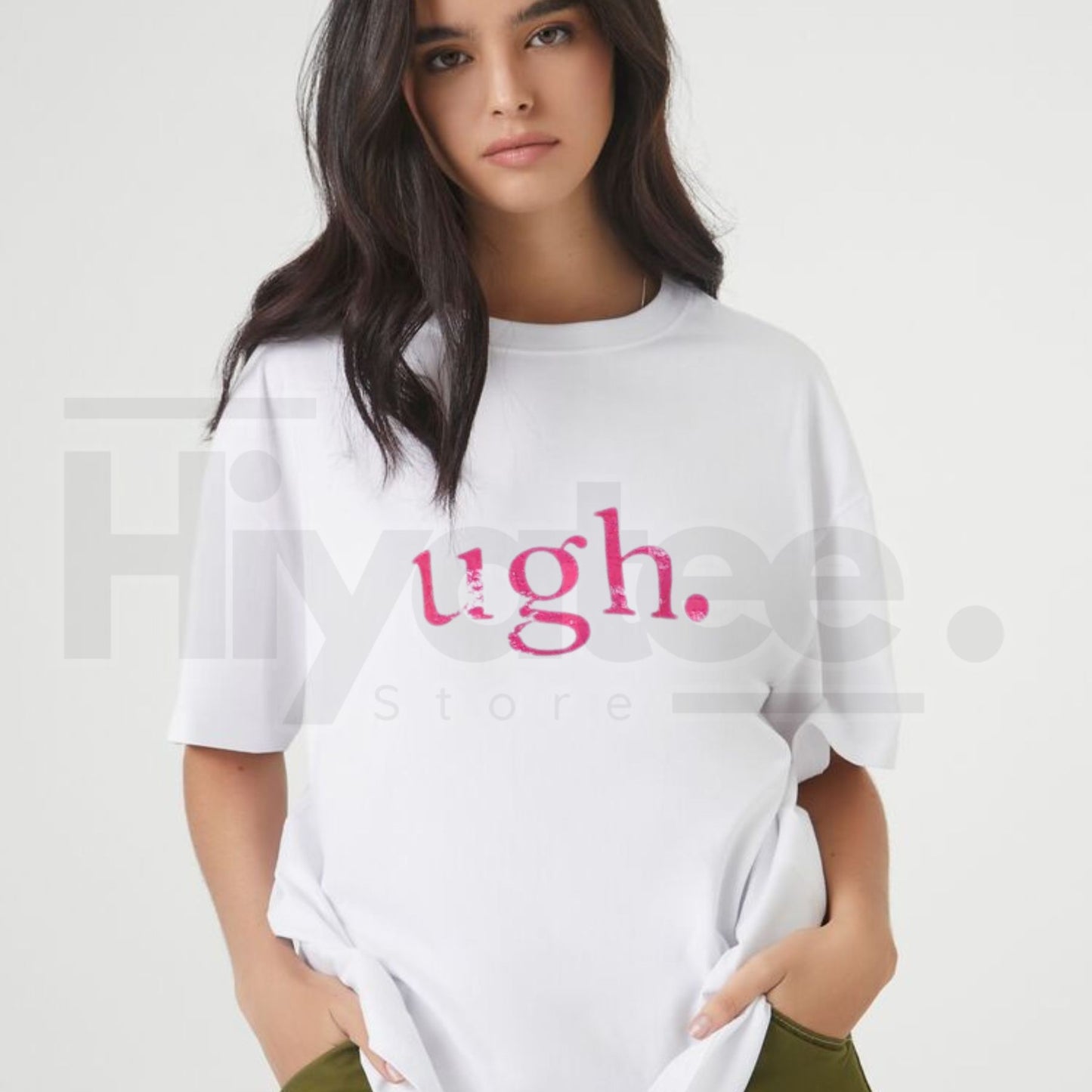 Pink Ugh Graphic Top – Retro Y2K Cute Sassy Minimalist Crop Tee