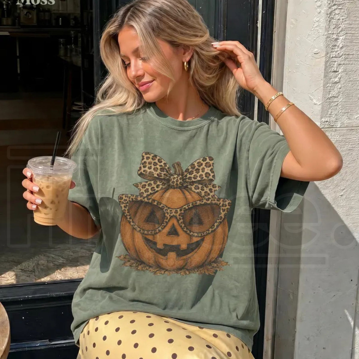 Fall Halloween Leopard Pumpkin Shirt Crewneck Jack O Lantern Tee