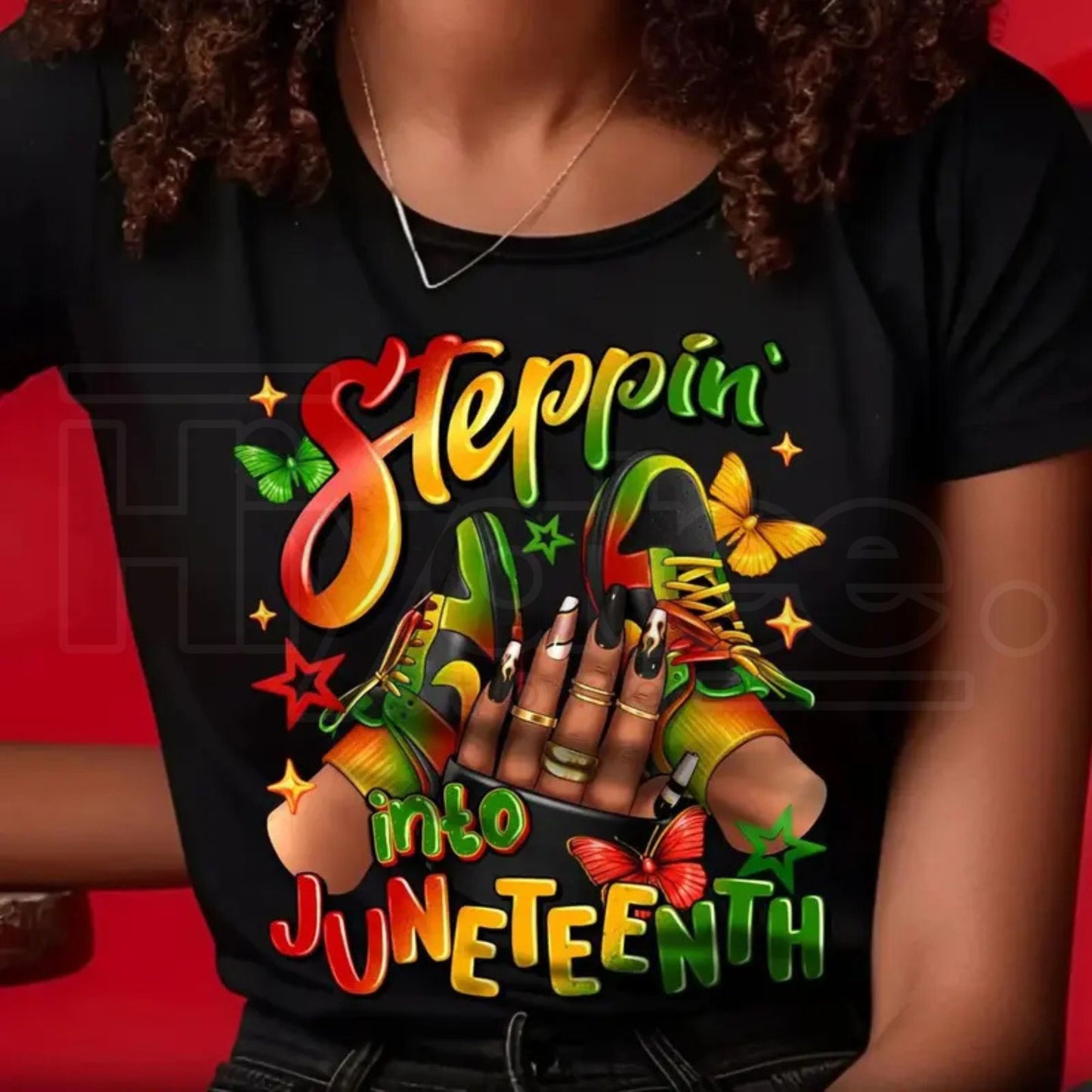 Steppin' Into Juneteenth Female T-Shirt – Black Culture Sneakers Graphic Tee