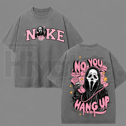 No You Hang Up Ghost Vintage Acid Wash Graphic Tee