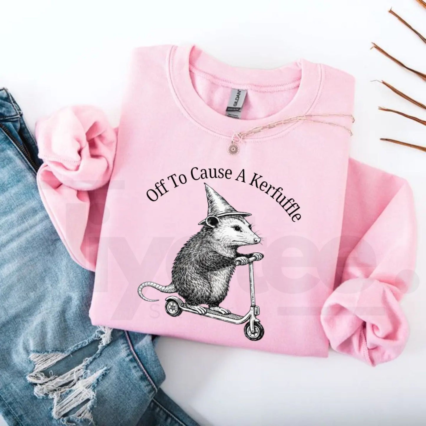 Off To Cause A Kerfuffle Sweatshirt: Funny Opossum Scooter Mental Health Sweater