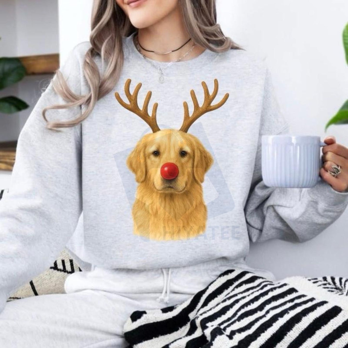 Christmas Reindeer Dog Sweatshirt: Cute Holiday Pet Graphic Pullover, Festive Dog Lover Crewneck, Unisex Gift