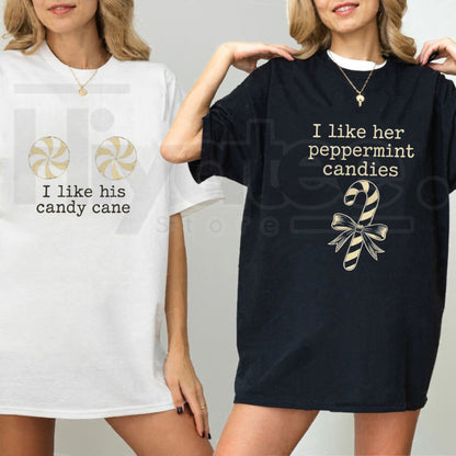 Comfort Colors Funny Matching Christmas Couple Shirts – Candy Cane & Peppermint Tees