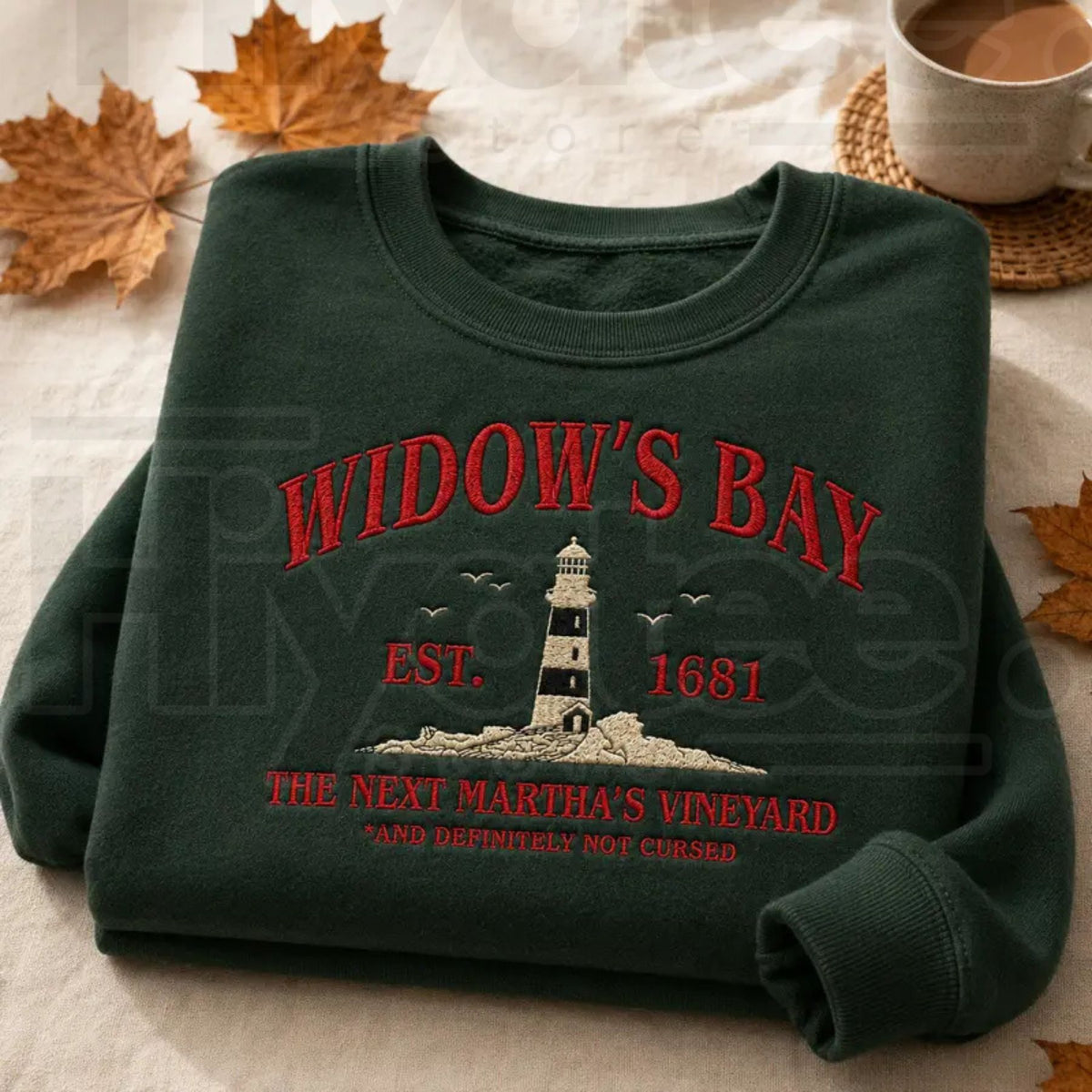 Widow's Bay Tourist Embroidered Sweatshirt – Vintage Haunted Town Travel Pullover