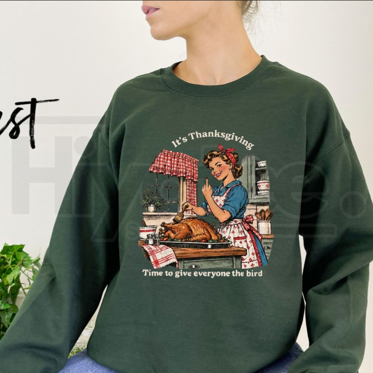 Give Everyone The Bird Thanksgiving Sweatshirt, Funny Retro Turkey Graphic Pullover