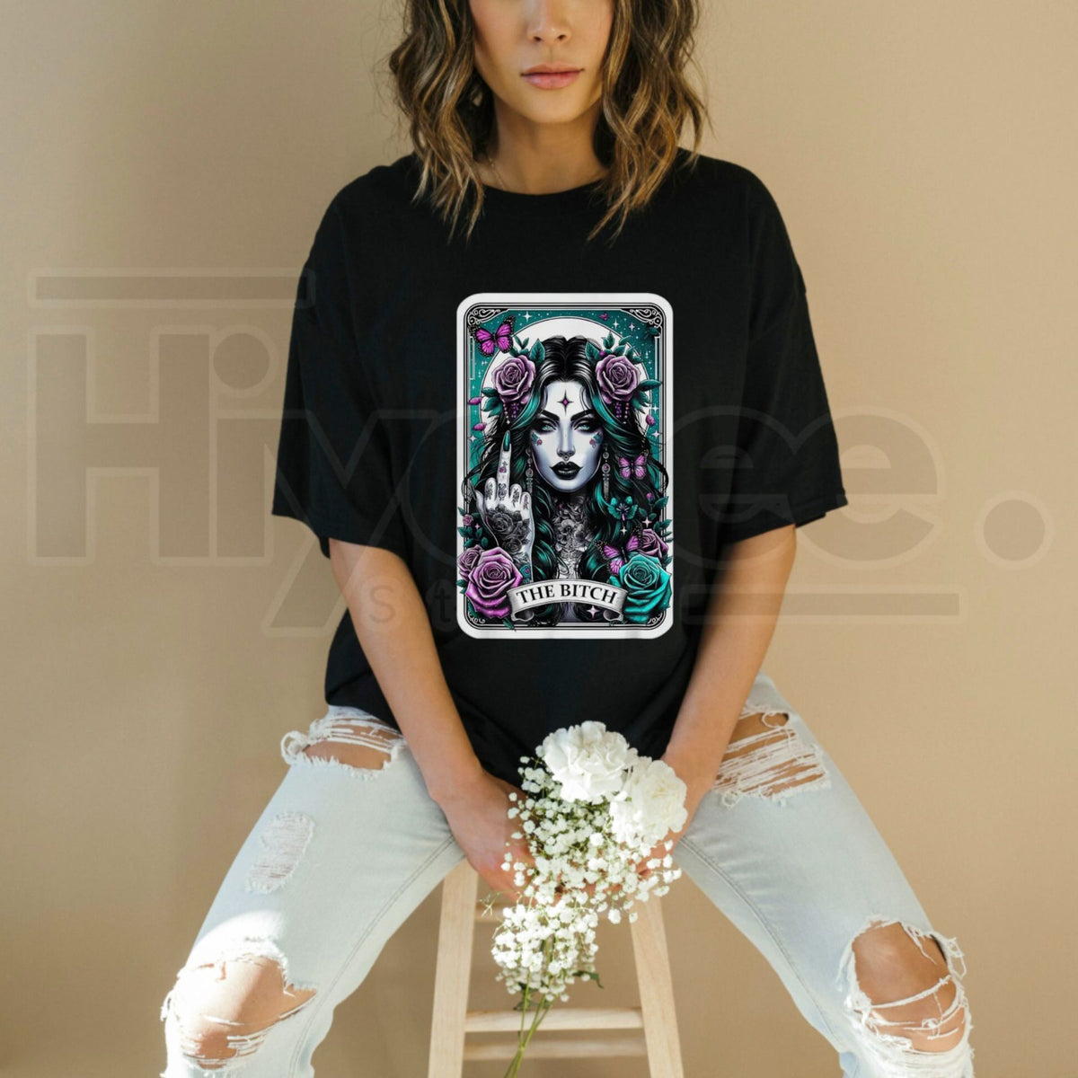 Men's Essential Ribbed Retro Sugar Skull Tarot Card T-Shirt – Made in USA