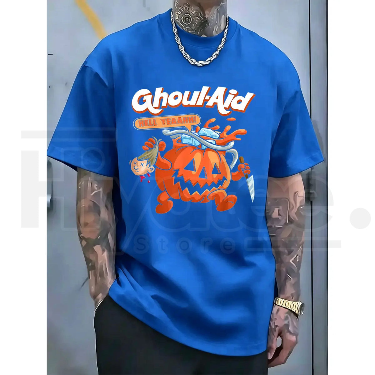 Men's Halloween Ghoul-Aid Pumpkin Graphic T-Shirt – Black Short Sleeve Streetwear Crew Neck Tee