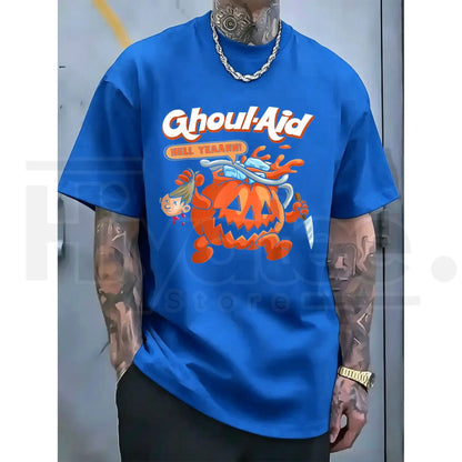 Men's Halloween Ghoul-Aid Pumpkin Graphic T-Shirt – Black Short Sleeve Streetwear Crew Neck Tee