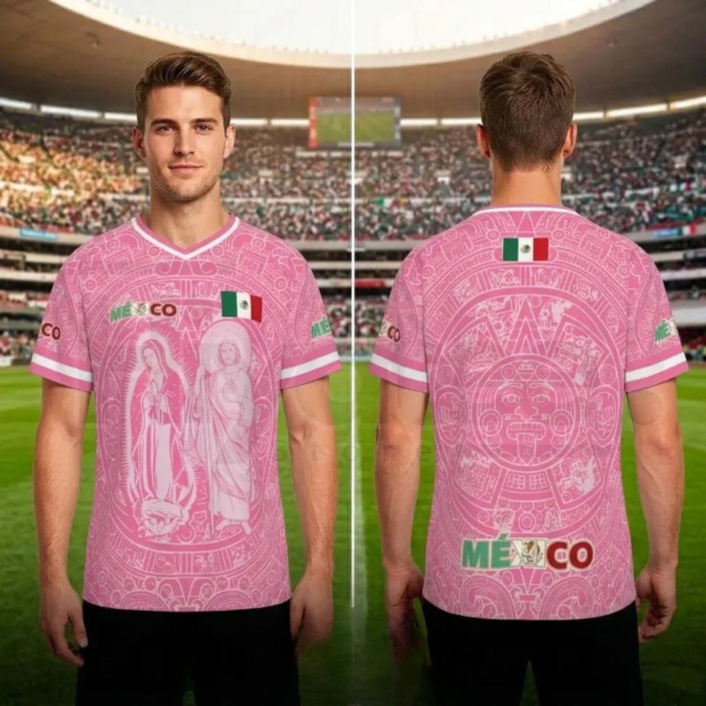 Light Pink Virgencita & San Juditas Mexico Soccer Jersey – 2026 World Cup Fan Gear, Mexican Culture Style Sports Shirt for Men