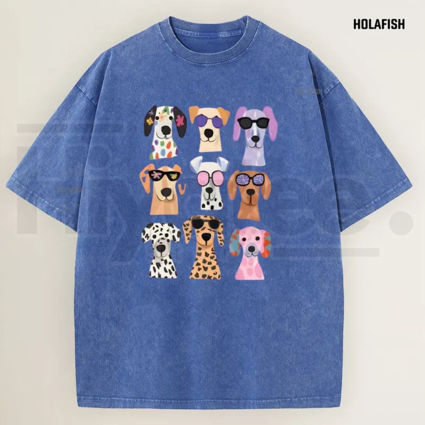 Holafish Women's Vintage Acid Wash Funny Dog Graphic Tee – Soft Breathable Cotton Casual Summer Top