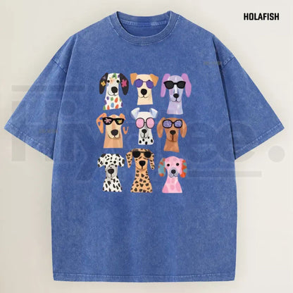 Holafish Women's Vintage Acid Wash Funny Dog Graphic Tee – Soft Breathable Cotton Casual Summer Top