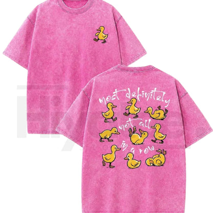 Vintage Acid Wash Pink Funny Ducks In A Row Graphic Tee – Chaotic Energy Y2K Oversized Cotton Shirt