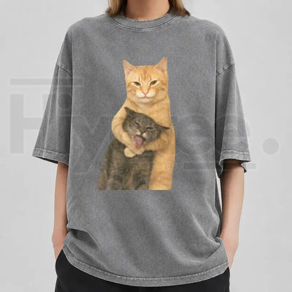 Washable Cat Quarrel Moment T-Shirt – High-Quality Vintage Graphic Tee