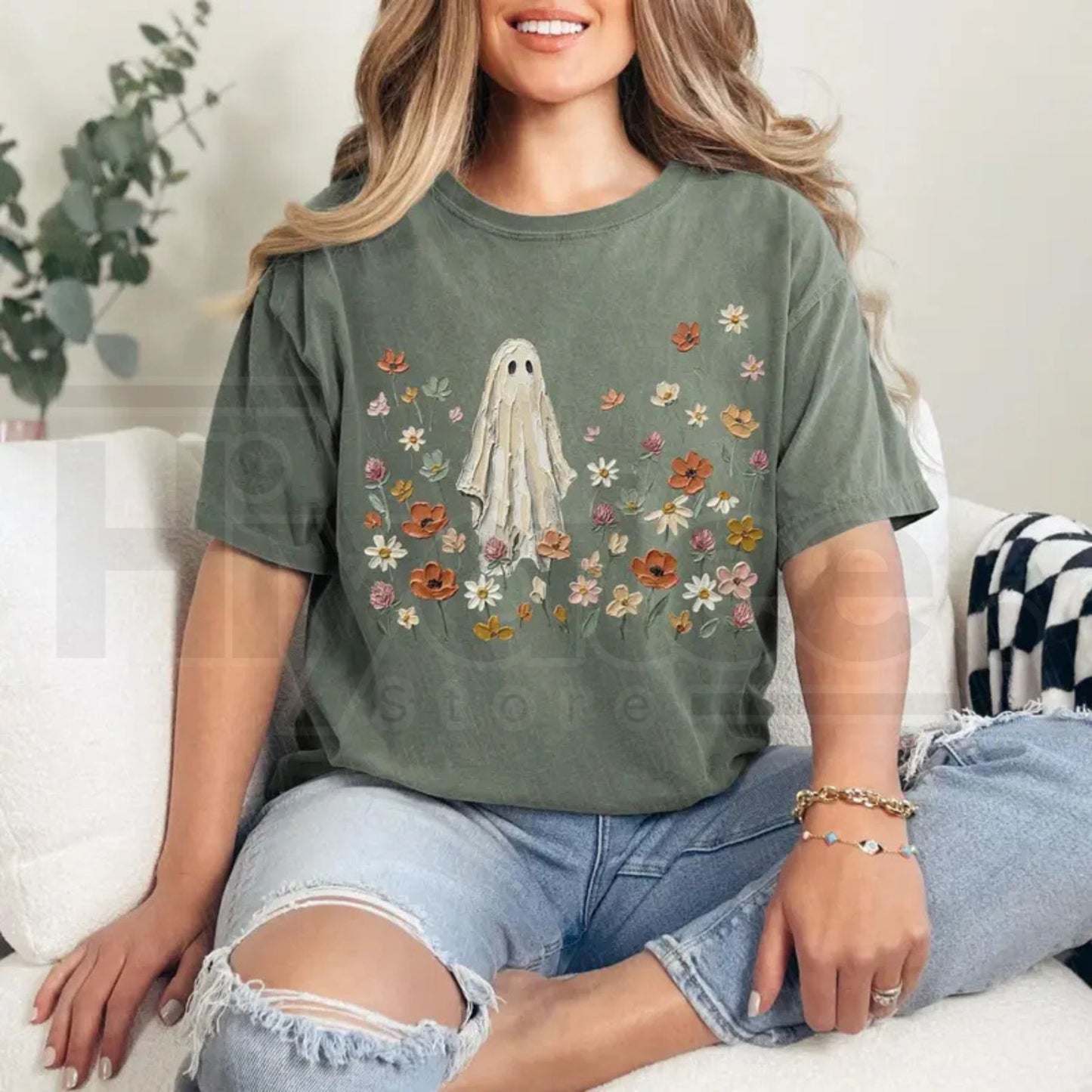Comfort Colors Wildflowers Ghost Shirt Spooky Floral Botanical Tee