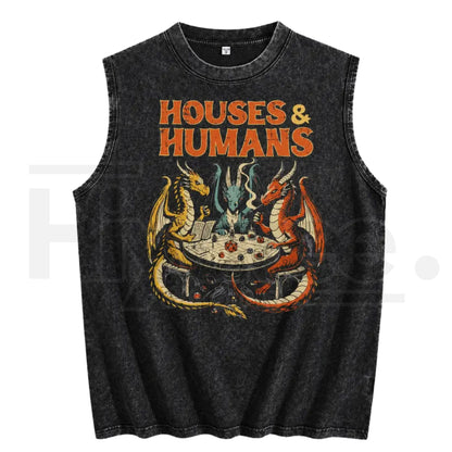 Vintage Acid Wash Fantasy Dragon Tank Top – Y2K Nerdcore Retro Loose Sleeveless Graphic Tee