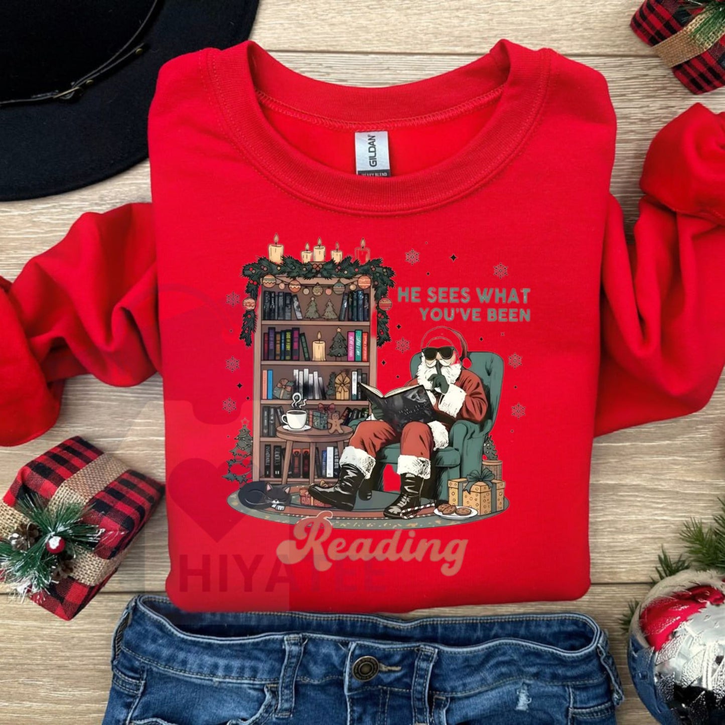 He Sees What You've Been Reading Shirt, Santa Reading Dark Romance Book Shirt, Funny Bookish Christmas Shirt, Smut Reader Gift