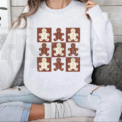 Retro Checkered Gingerbread Man Sweatshirt, Vintage Holiday Baker Graphic Crewneck