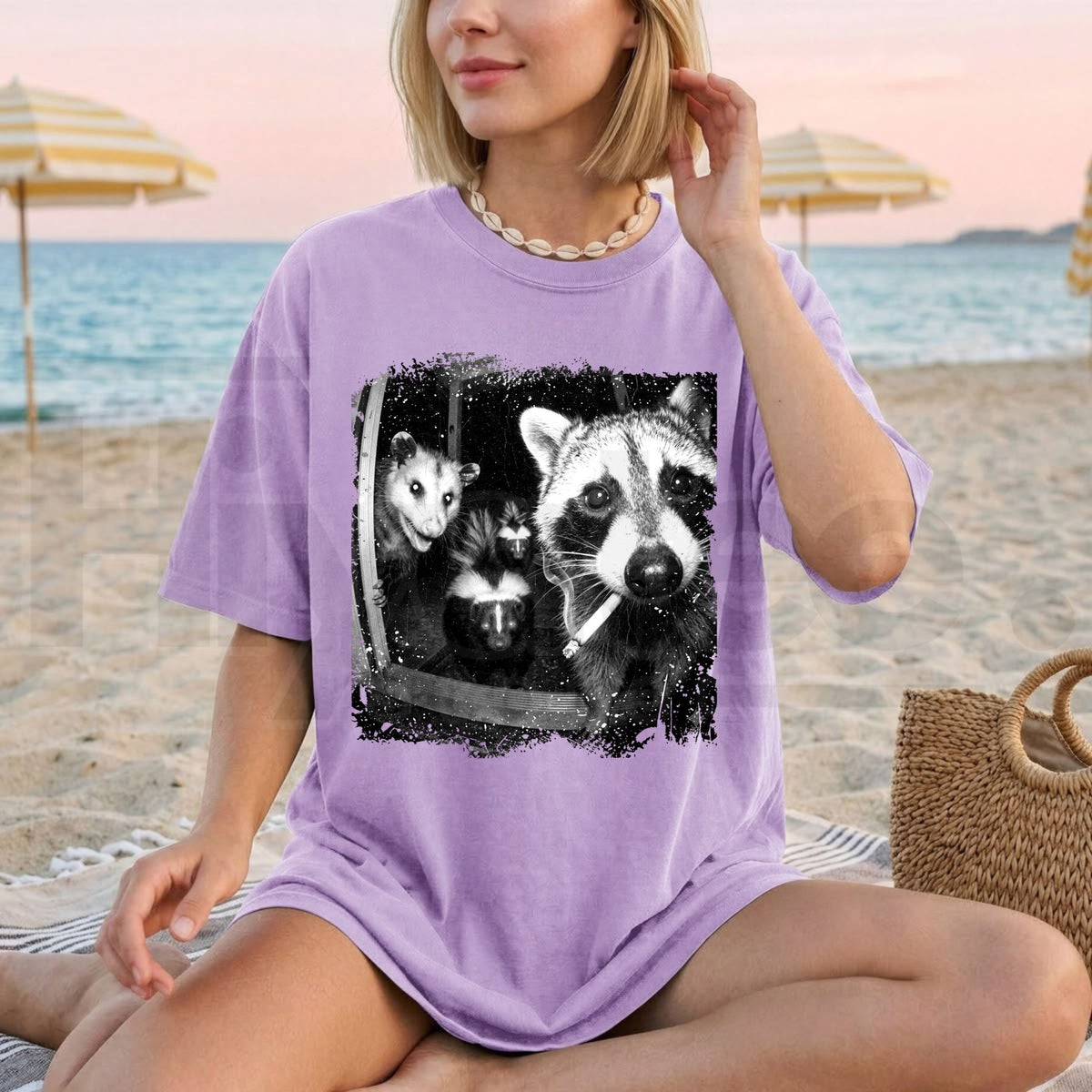 Comfort Colors Trash Panda Night Crew T-Shirt – Funny Raccoon Opossum Skunk Tee