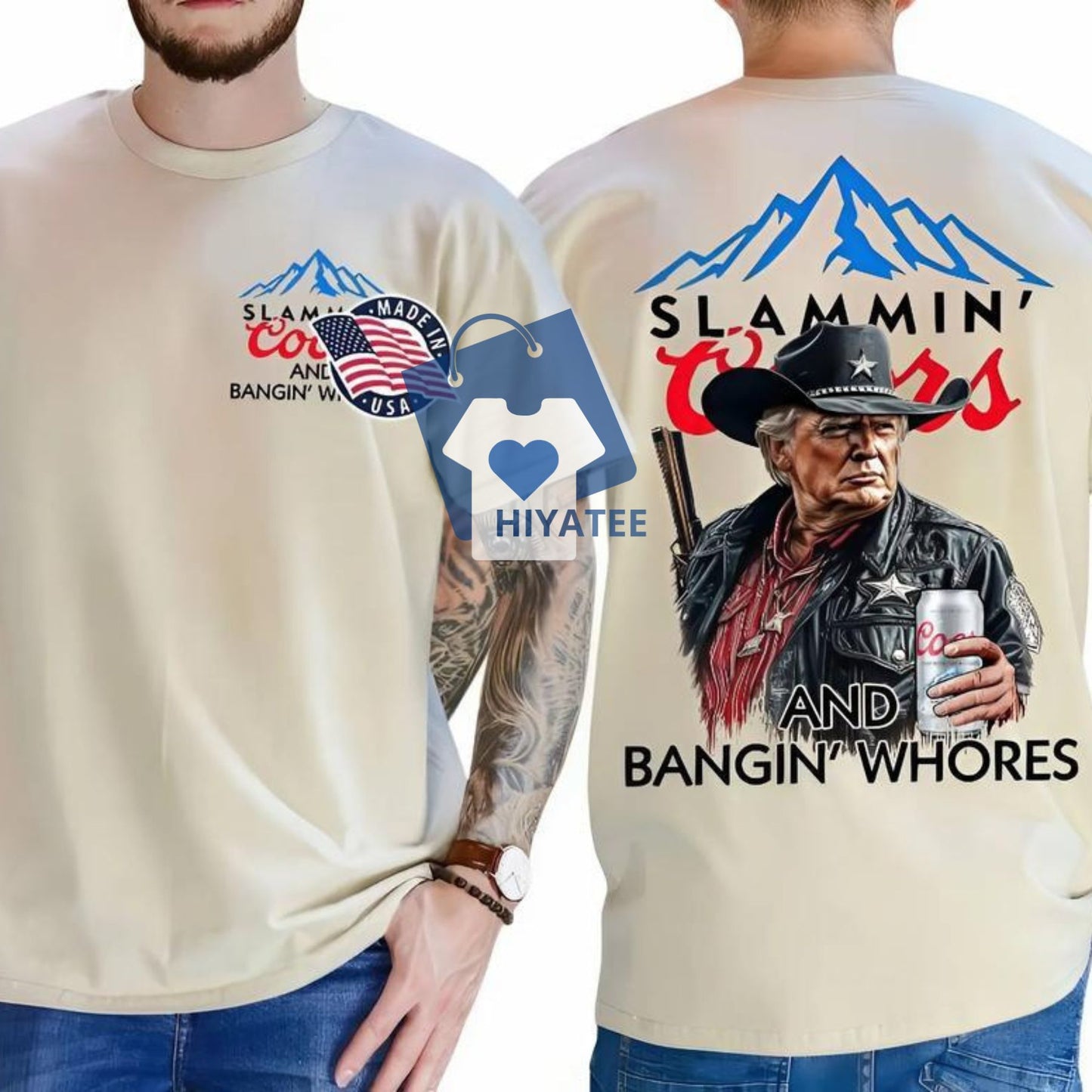 Coors Banquet T-Shirt – “Slammin' Coors & Bangin' Whores” Graphic Tee with USA Flag, Fun Beer Lovers Shirt