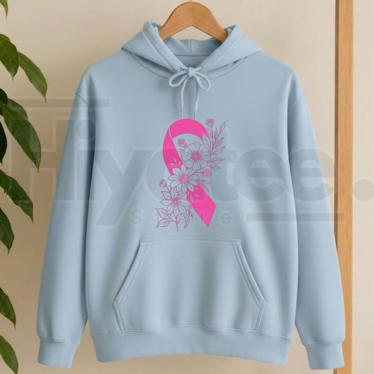 Breast Cancer Ribbon with Flowers Pullover Hoodie – Floral Hope & Awareness Floral Graphic Sweatshirt