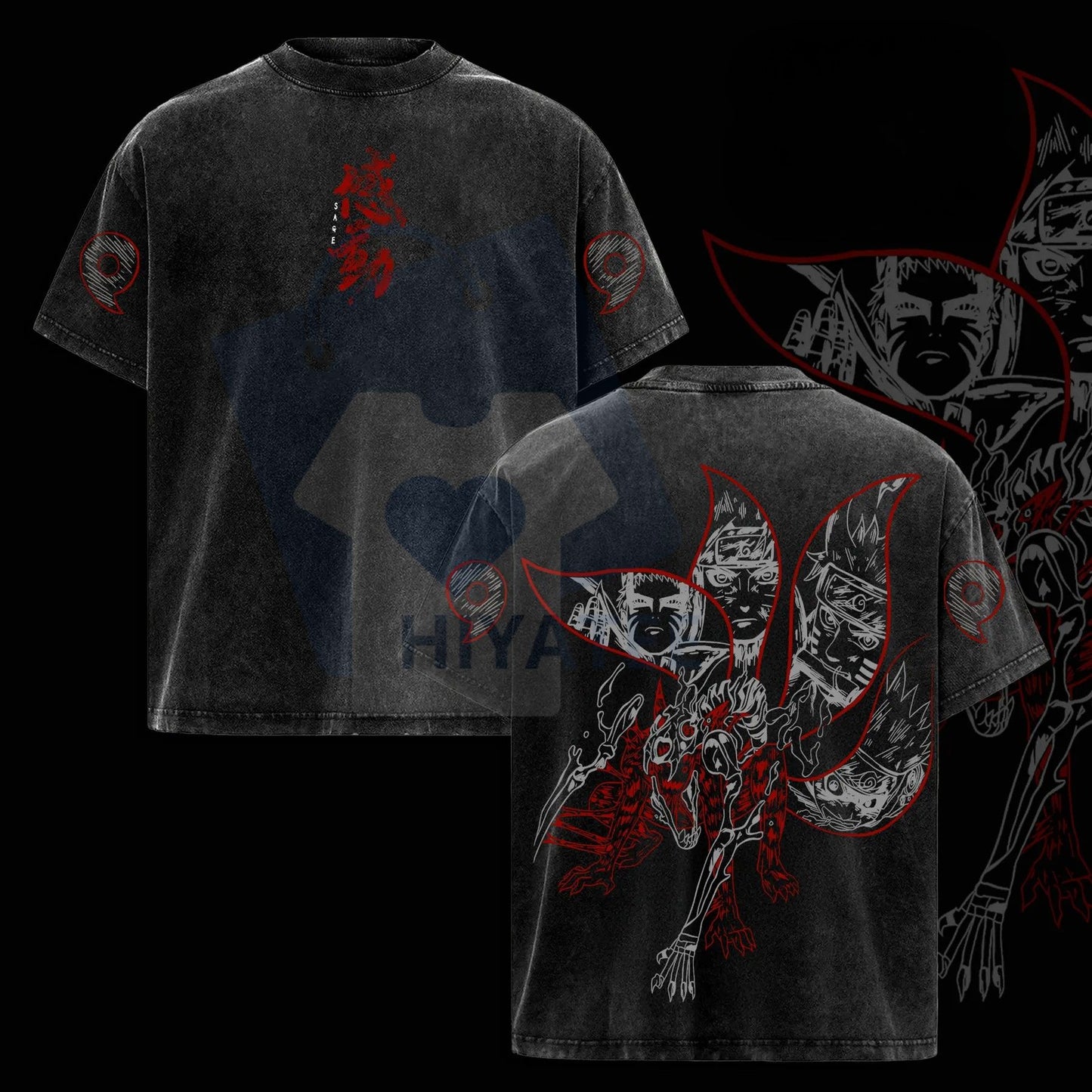 Naruto Kurama Sharingan T-Shirt – Vintage Washed Oversized Anime Graphic Tee, Nine Tails Fox Streetwear