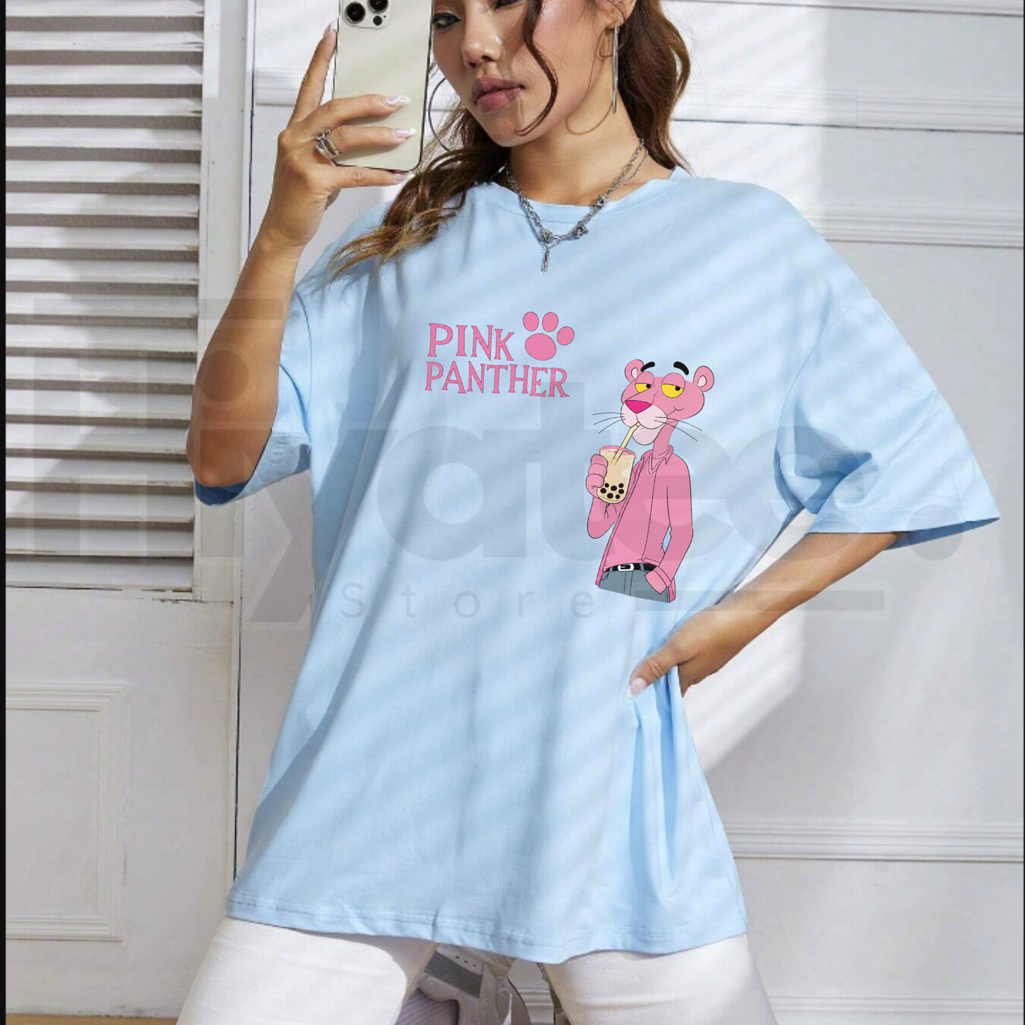Pink Panther Bubble Tea T-Shirt – Retro Cartoon Boba Graphic Tee