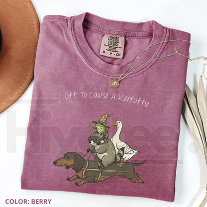 Comfort Colors® Off To Cause A Kerfuffle T-Shirt – Funny Dachshund, Frog, Raccoon & Silly Goose Meme Tee, Chaos Crew Unisex Shirt