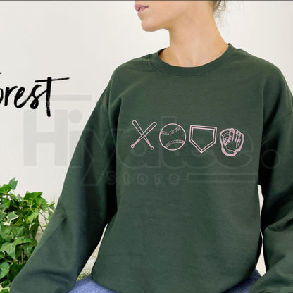 Baseball XOXO Icons Embroidered Sweatshirt – Cute Game Day Sports Crewneck