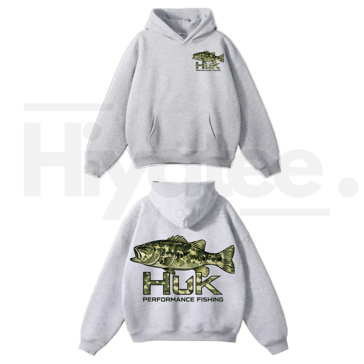 Men’s Performance Fishing Hoodie – Camo Bass Graphic Pullover Outdoor Sweatshirt