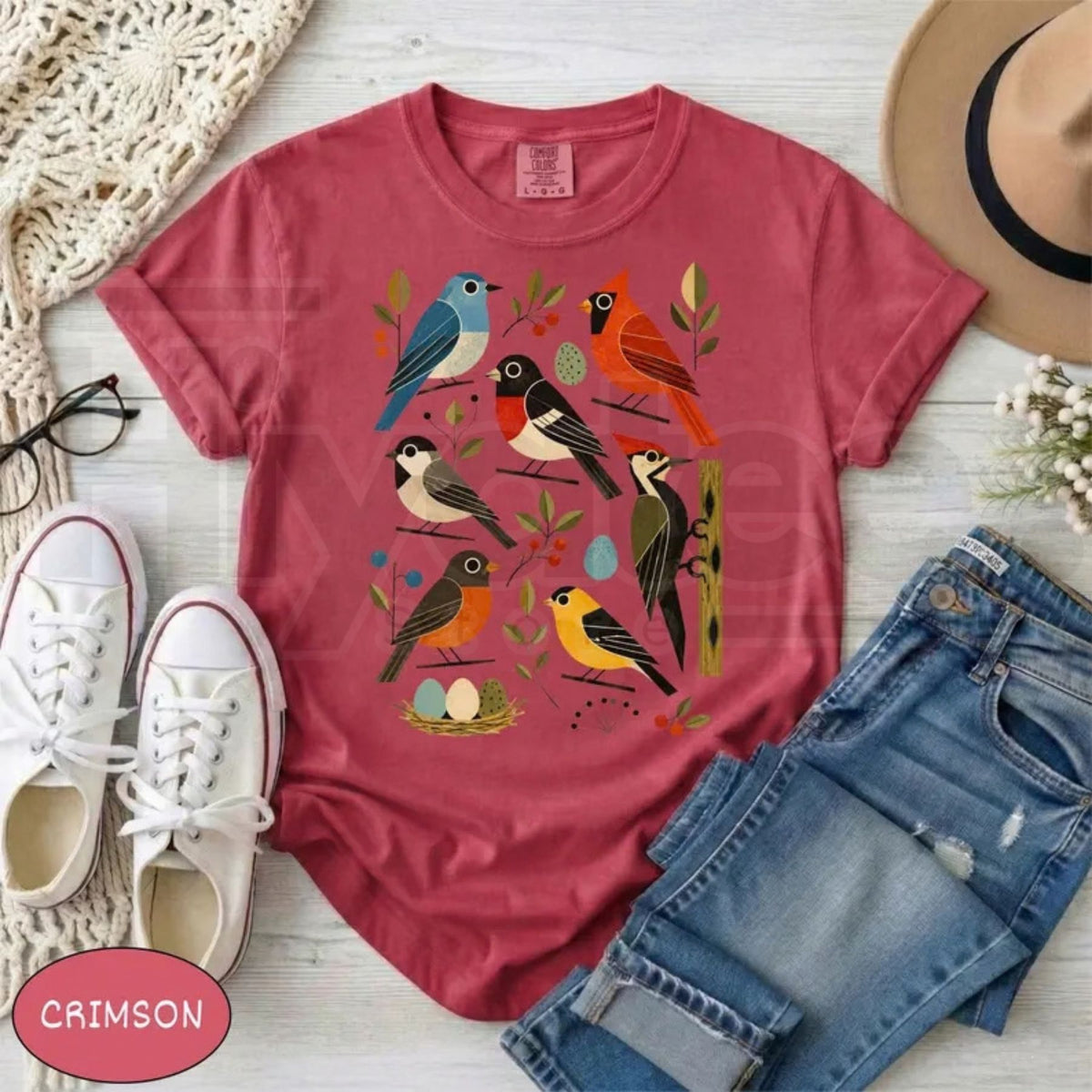 Comfort Colors Retro Backyard Birds Cardinal Bluebird Tee